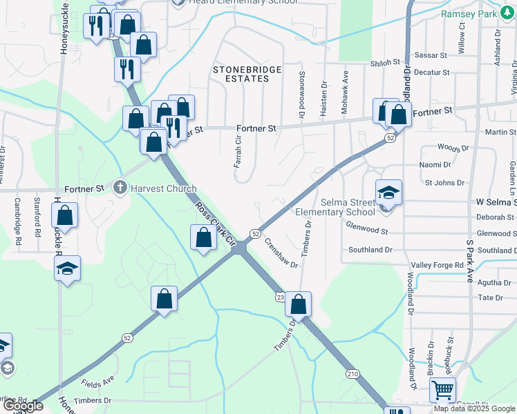 map of restaurants, bars, coffee shops, grocery stores, and more near 623 Farrah Circle in Dothan