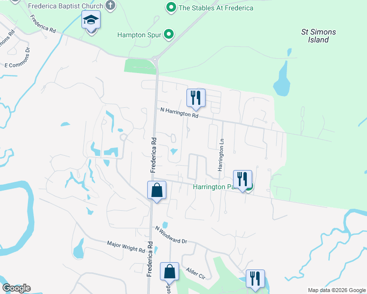 map of restaurants, bars, coffee shops, grocery stores, and more near 120 Daufuski Lane in St. Simons