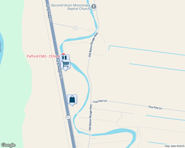 map of restaurants, bars, coffee shops, grocery stores, and more near 6571 Old Baton Rouge Highway in Alexandria