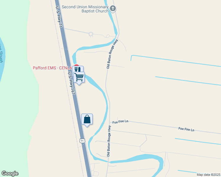 map of restaurants, bars, coffee shops, grocery stores, and more near 6571 Old Baton Rouge Highway in Alexandria
