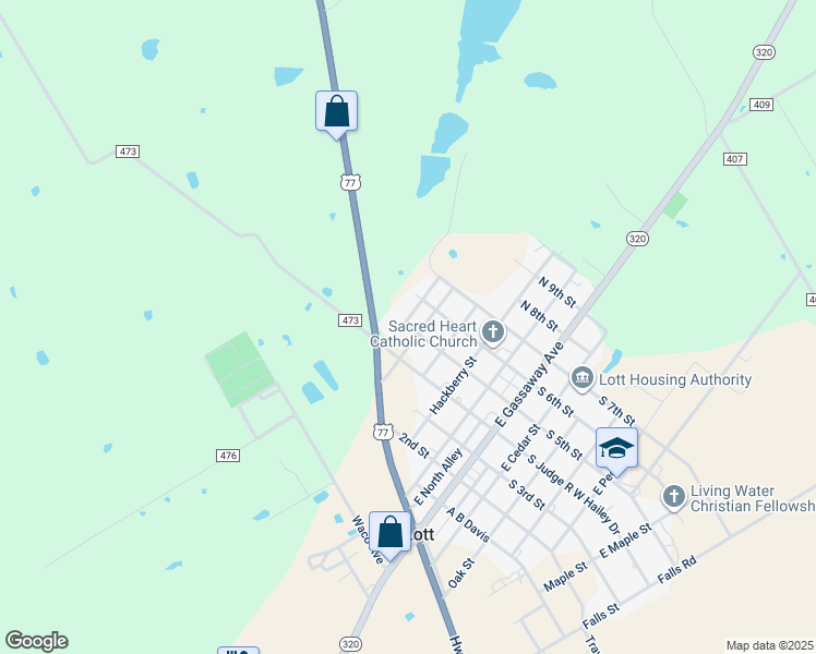map of restaurants, bars, coffee shops, grocery stores, and more near Oleander Street in Lott
