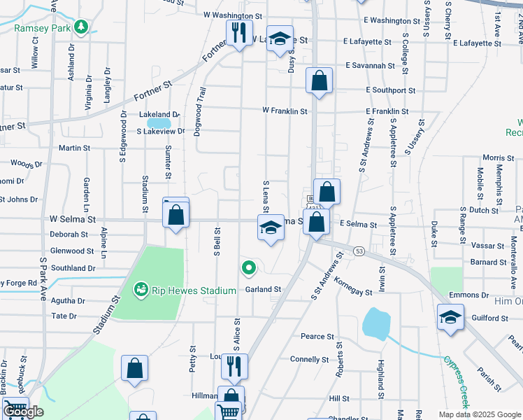 map of restaurants, bars, coffee shops, grocery stores, and more near 1028 South Lena Street in Dothan