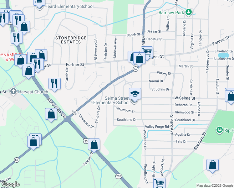 map of restaurants, bars, coffee shops, grocery stores, and more near 1808 West Selma Street in Dothan