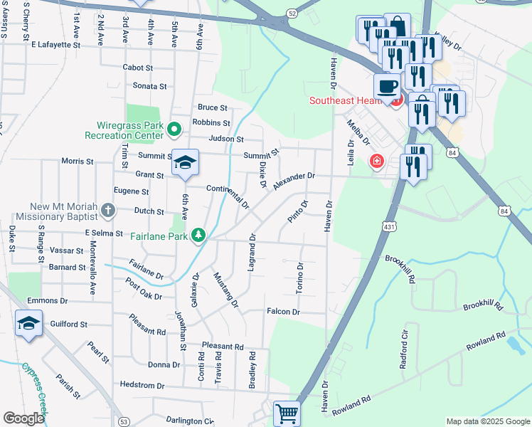 map of restaurants, bars, coffee shops, grocery stores, and more near 903 Lagrand Drive in Dothan