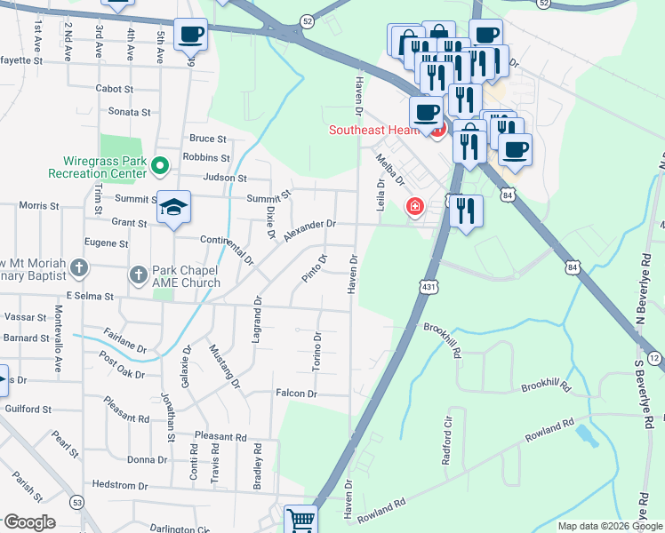 map of restaurants, bars, coffee shops, grocery stores, and more near 403 Maverick Dr in Dothan