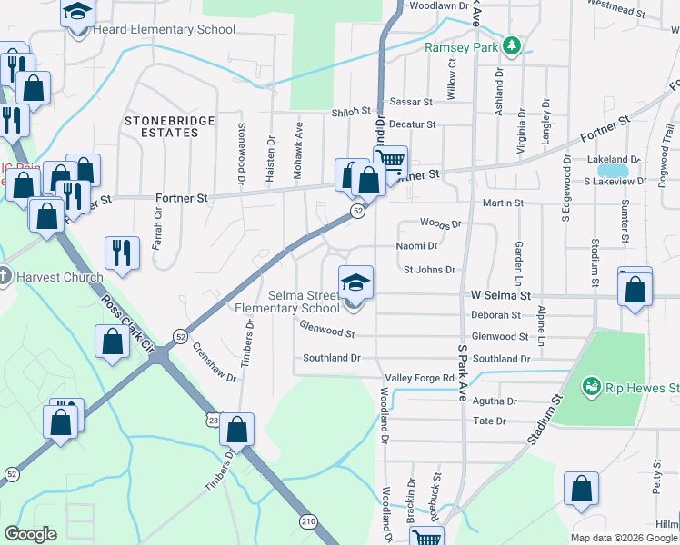 map of restaurants, bars, coffee shops, grocery stores, and more near 111 W Marion Dr in Dothan