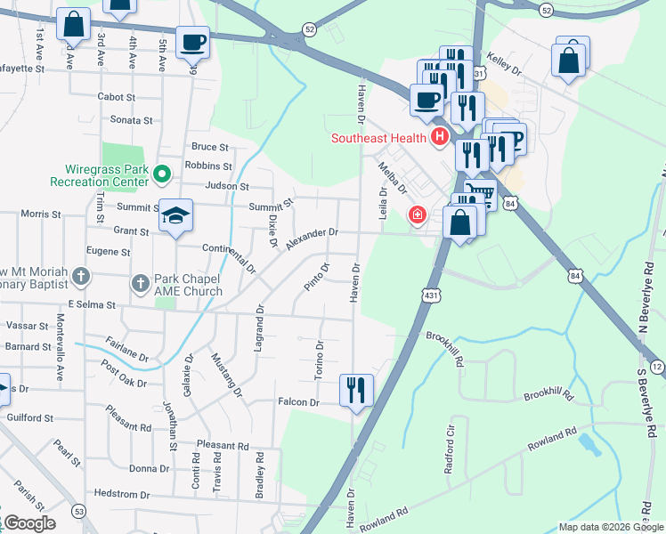 map of restaurants, bars, coffee shops, grocery stores, and more near 401-403 Maverick Drive in Dothan