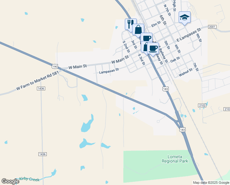 map of restaurants, bars, coffee shops, grocery stores, and more near 1056 U.S. 190 in Lometa