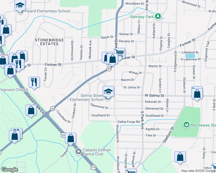 map of restaurants, bars, coffee shops, grocery stores, and more near 111 East Marion Drive in Dothan