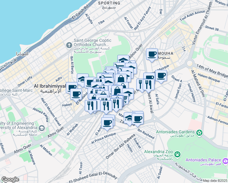 map of restaurants, bars, coffee shops, grocery stores, and more near in Sidi Gaber