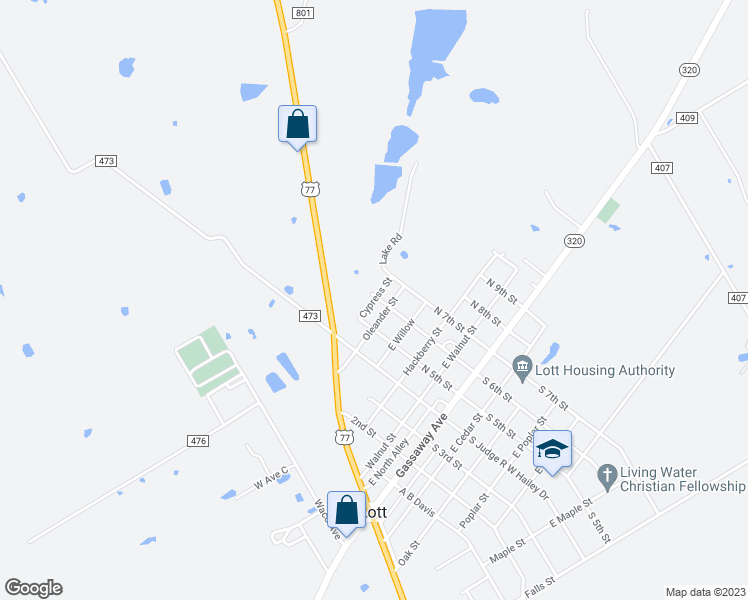 map of restaurants, bars, coffee shops, grocery stores, and more near 522 Cypress Street in Lott