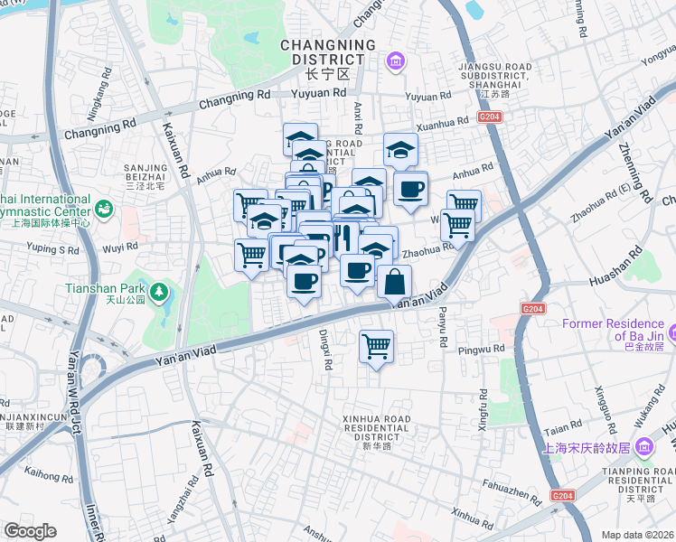 map of restaurants, bars, coffee shops, grocery stores, and more near Zhaohua Road in Shanghai