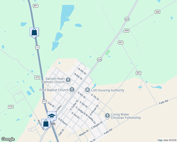 map of restaurants, bars, coffee shops, grocery stores, and more near 909 East Walnut Street in Lott