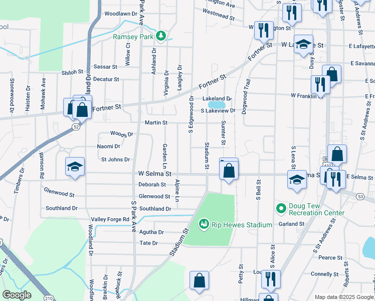 map of restaurants, bars, coffee shops, grocery stores, and more near 1300 South Edgewood Drive in Dothan