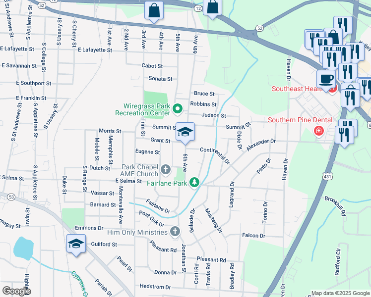 map of restaurants, bars, coffee shops, grocery stores, and more near 900 6th Avenue in Dothan