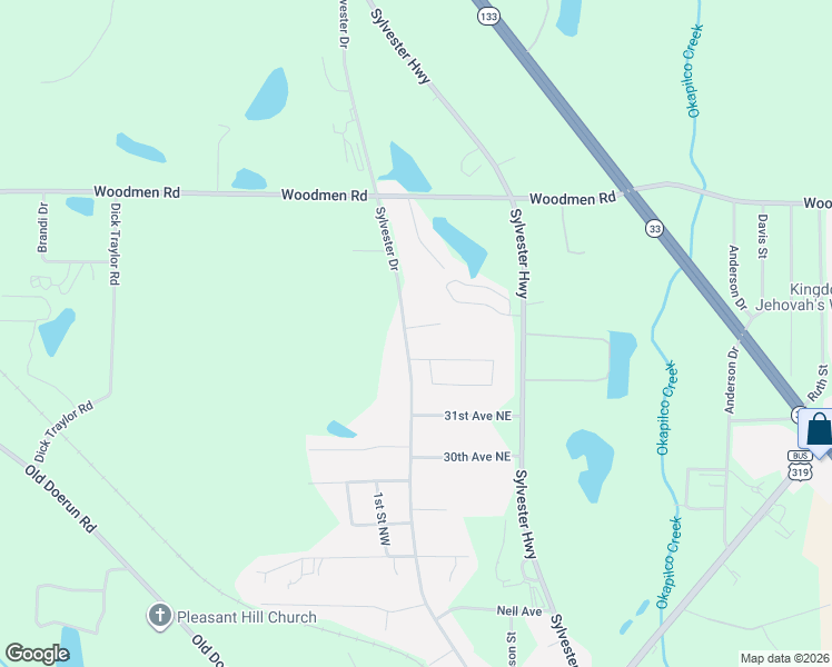 map of restaurants, bars, coffee shops, grocery stores, and more near 3214 Sylvester Drive in Moultrie