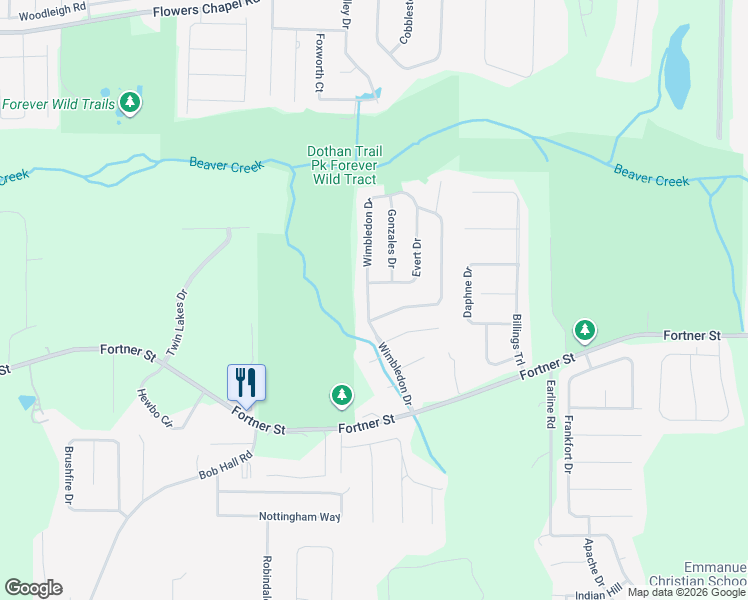 map of restaurants, bars, coffee shops, grocery stores, and more near 602 Evert Drive in Dothan