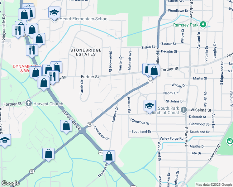 map of restaurants, bars, coffee shops, grocery stores, and more near 110 Timbers Drive in Dothan