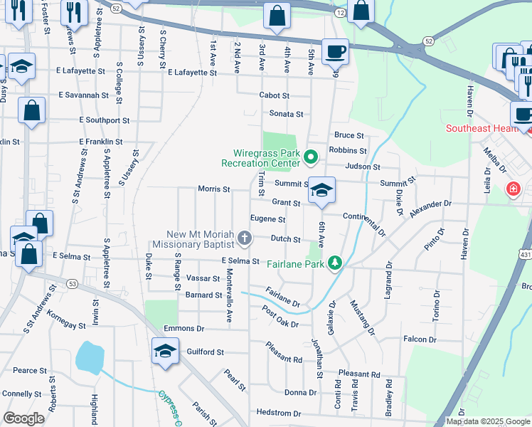 map of restaurants, bars, coffee shops, grocery stores, and more near 1007 Eugene Street in Dothan