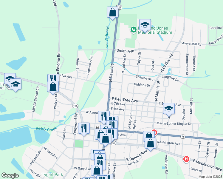 map of restaurants, bars, coffee shops, grocery stores, and more near 606 North Davis Street in Nashville
