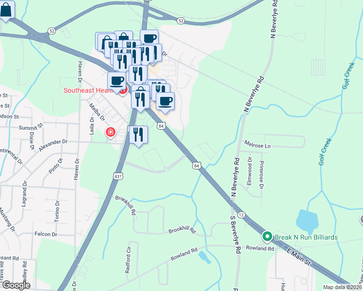 map of restaurants, bars, coffee shops, grocery stores, and more near 2290-2488 East Main Street in Dothan