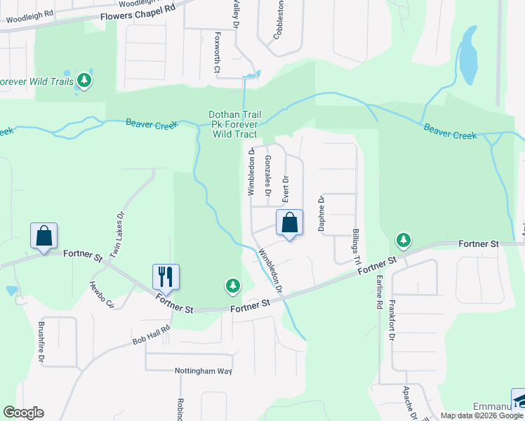 map of restaurants, bars, coffee shops, grocery stores, and more near 602 Evert Drive in Dothan