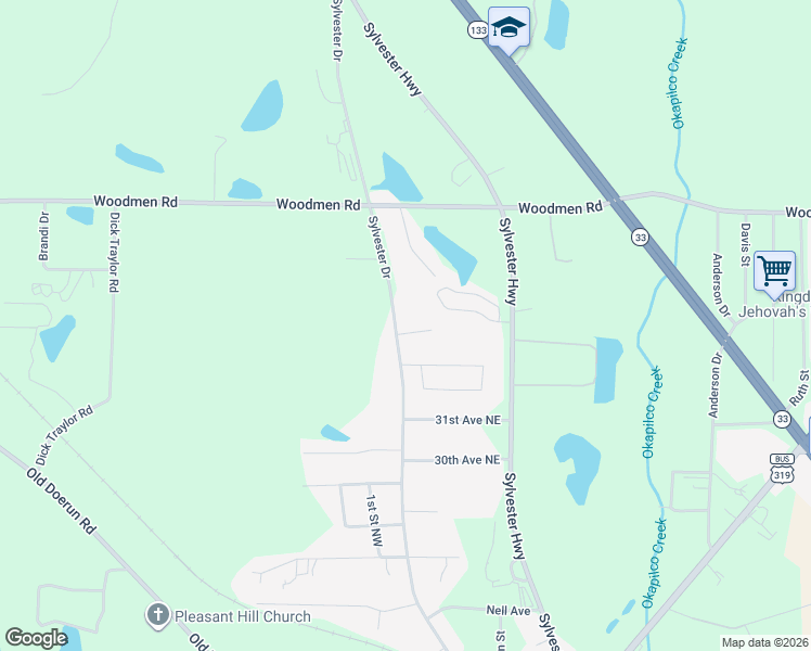 map of restaurants, bars, coffee shops, grocery stores, and more near 3214 Sylvester Drive in Moultrie