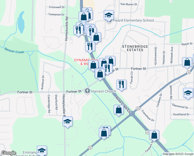 map of restaurants, bars, coffee shops, grocery stores, and more near 2565 Fortner Street in Dothan