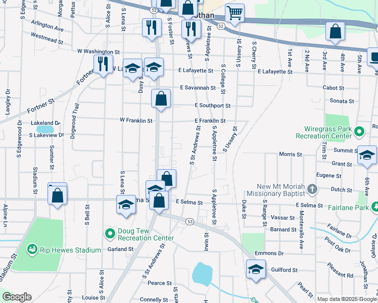 map of restaurants, bars, coffee shops, grocery stores, and more near 830 South Saint Andrews Street in Dothan