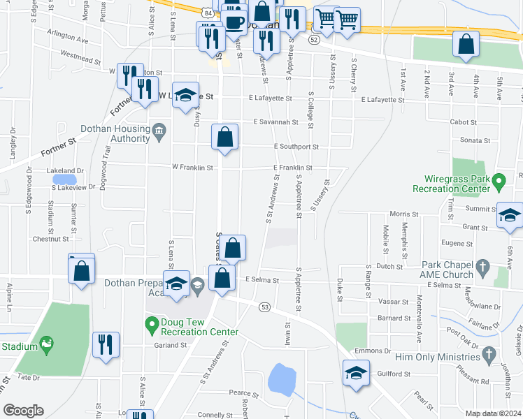 map of restaurants, bars, coffee shops, grocery stores, and more near 830-854 South Saint Andrews Street in Dothan