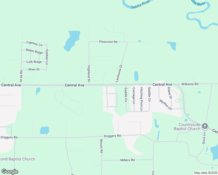 map of restaurants, bars, coffee shops, grocery stores, and more near 4102 Central Avenue in Waycross