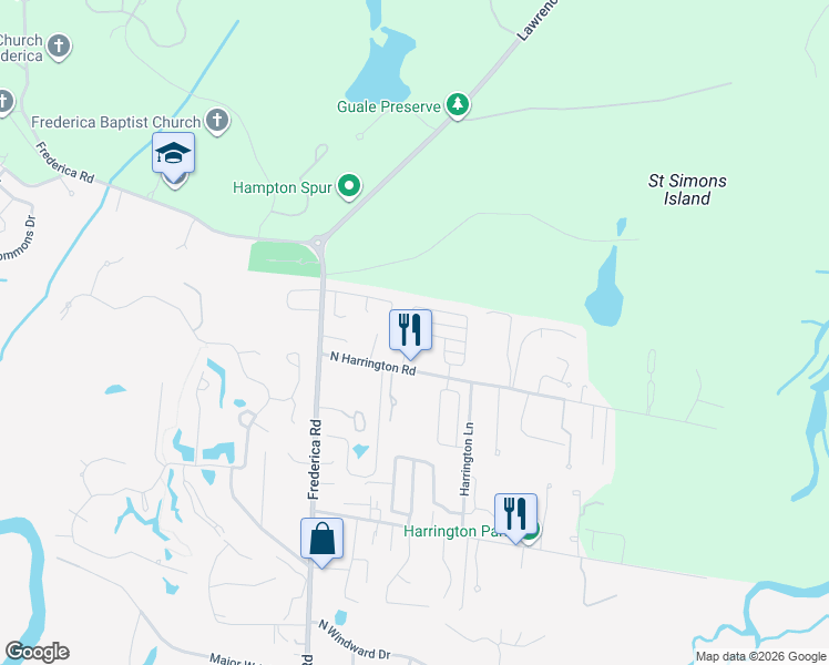 map of restaurants, bars, coffee shops, grocery stores, and more near 130 Golden Lane in St. Simons Island