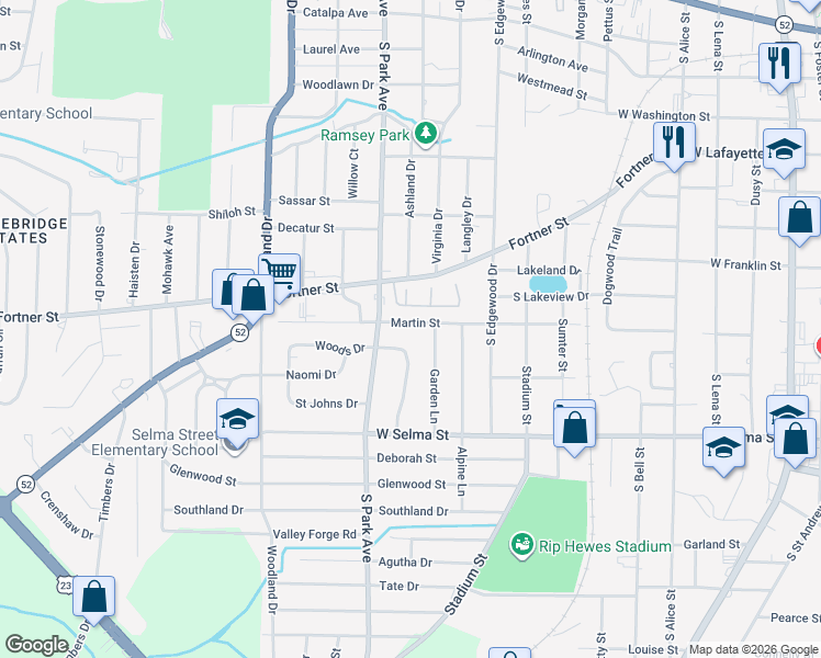 map of restaurants, bars, coffee shops, grocery stores, and more near 1005 Martin Street in Dothan