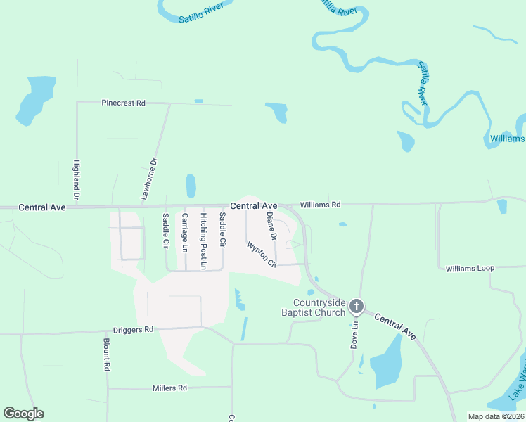 map of restaurants, bars, coffee shops, grocery stores, and more near 195 Diane Drive in Waycross