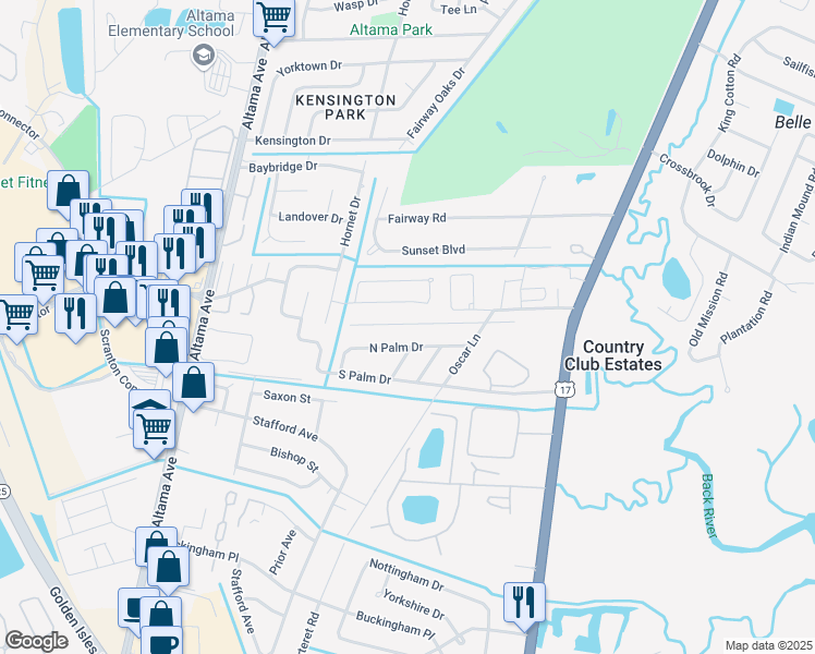 map of restaurants, bars, coffee shops, grocery stores, and more near 30 Tiffany Lane in Brunswick