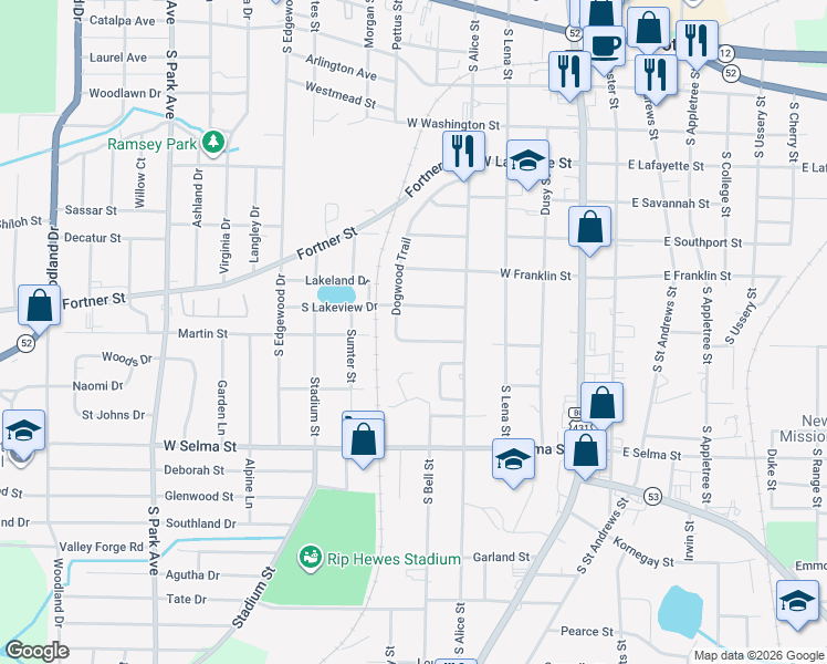 map of restaurants, bars, coffee shops, grocery stores, and more near 907 Dogwood Trail in Dothan
