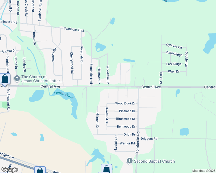 map of restaurants, bars, coffee shops, grocery stores, and more near 956 Woodlake Drive in Waycross