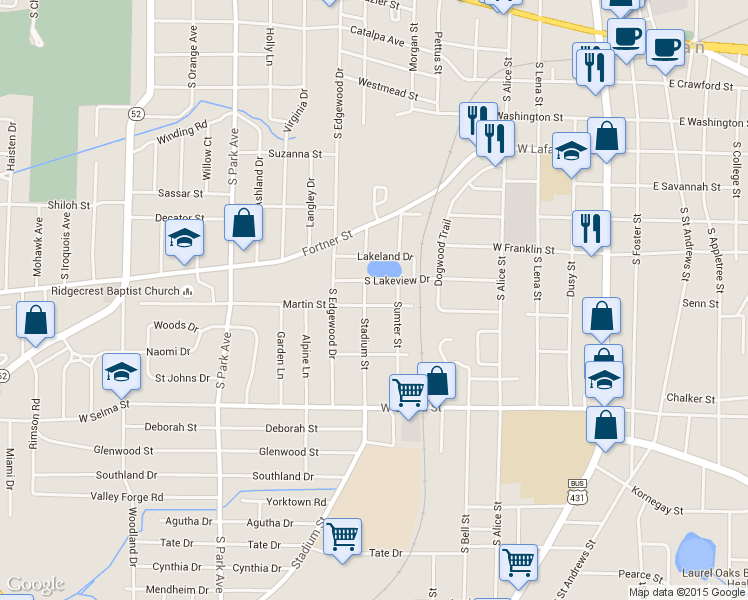 map of restaurants, bars, coffee shops, grocery stores, and more near 1003 Stadium Street in Dothan
