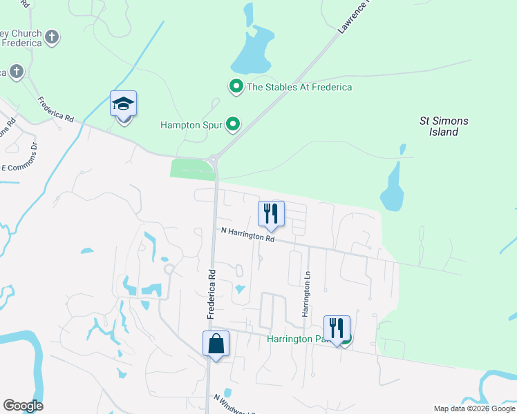map of restaurants, bars, coffee shops, grocery stores, and more near 130 Golden Lane in St. Simons Island