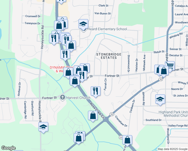 map of restaurants, bars, coffee shops, grocery stores, and more near 2401 Fortner Street in Dothan