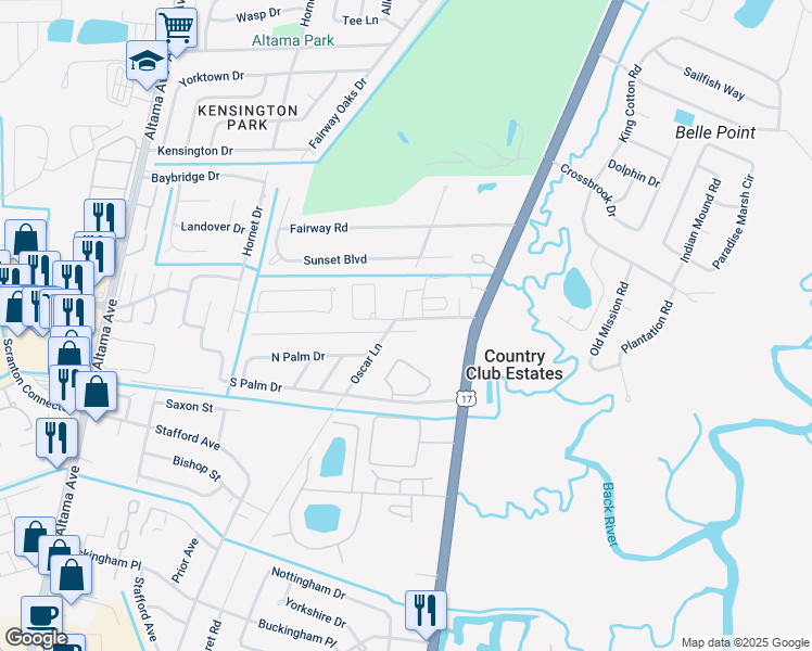 map of restaurants, bars, coffee shops, grocery stores, and more near 7 Tiffany Lane in Brunswick