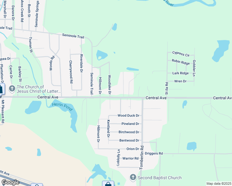 map of restaurants, bars, coffee shops, grocery stores, and more near 956-1054 Woodlake Drive in Waycross