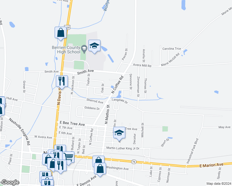map of restaurants, bars, coffee shops, grocery stores, and more near 713 North Coffee Road in Nashville