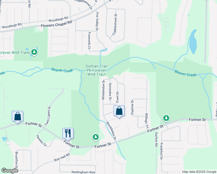 map of restaurants, bars, coffee shops, grocery stores, and more near 802 Gonzales Drive in Dothan