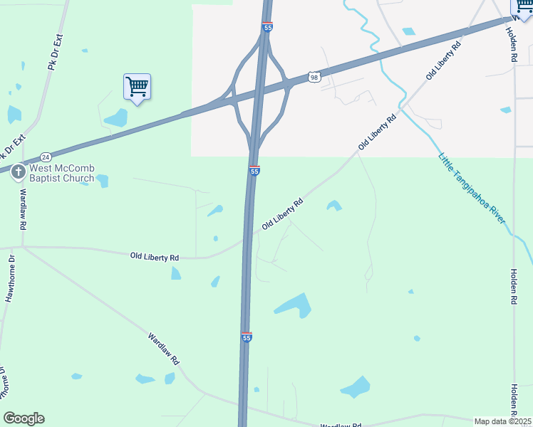 map of restaurants, bars, coffee shops, grocery stores, and more near 2077 Old Liberty Road in McComb