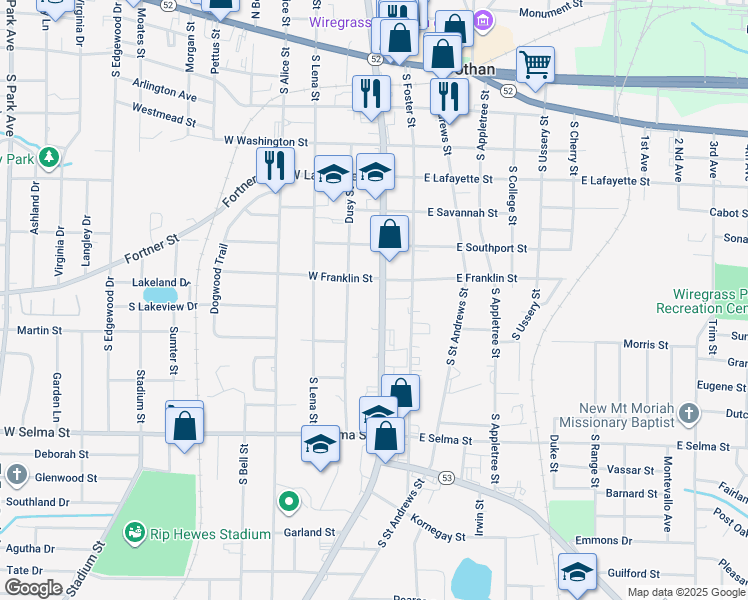 map of restaurants, bars, coffee shops, grocery stores, and more near 752 South Oates Street in Dothan