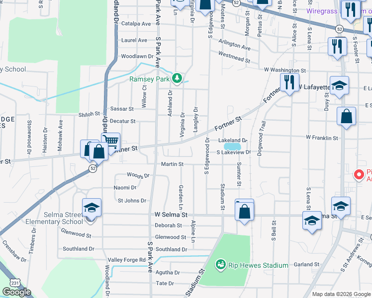 map of restaurants, bars, coffee shops, grocery stores, and more near 1000 South Edgewood Drive in Dothan