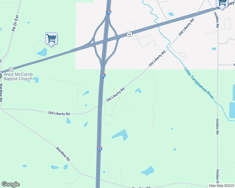 map of restaurants, bars, coffee shops, grocery stores, and more near 2077 Old Liberty Road in McComb