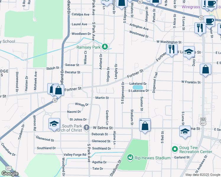 map of restaurants, bars, coffee shops, grocery stores, and more near 1000 South Edgewood Drive in Dothan