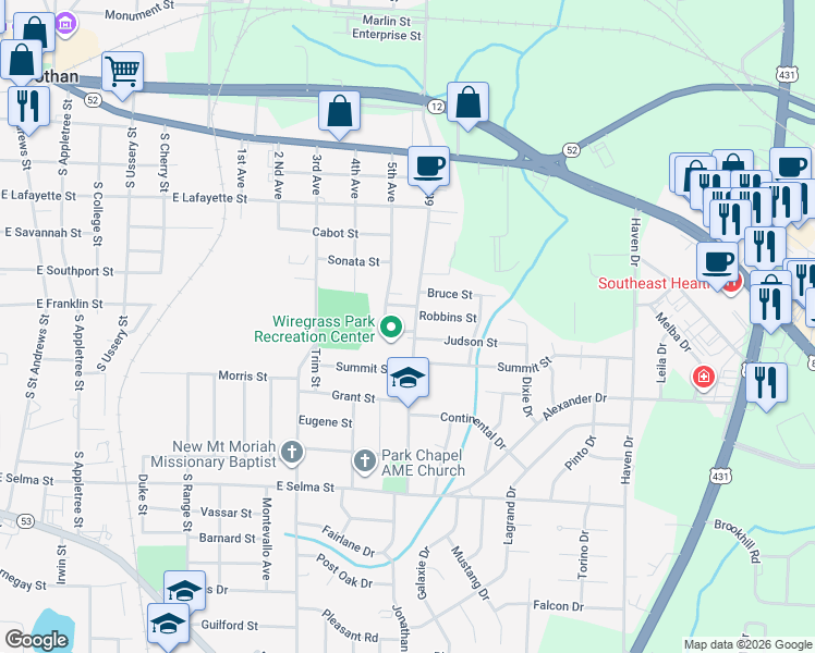 map of restaurants, bars, coffee shops, grocery stores, and more near 408 6th Avenue in Ashford